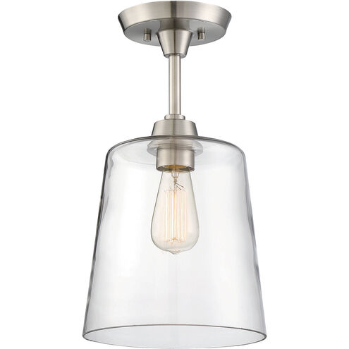 Modern 1 Light 10 inch Brushed Nickel Semi-Flush Ceiling Light