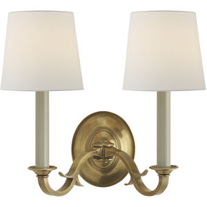 Thomas O'Brien Channing 2 Light 15 inch Hand-Rubbed Antique Brass Double Sconce Wall Light in Linen