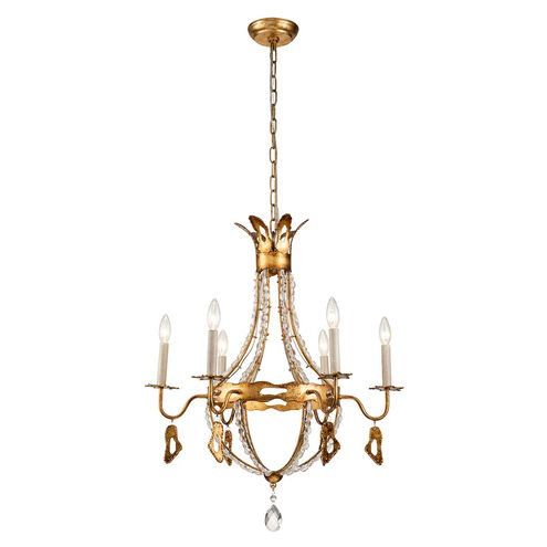 Monteleone 6 Light 25 inch Gold Leaf with Antique Chandelier Ceiling Light, Flambeau