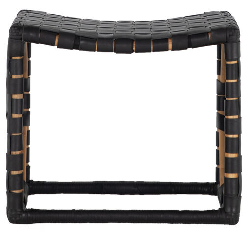 Dover 19.75 inch Natural Rattan / Black Leather Ottomans Stool