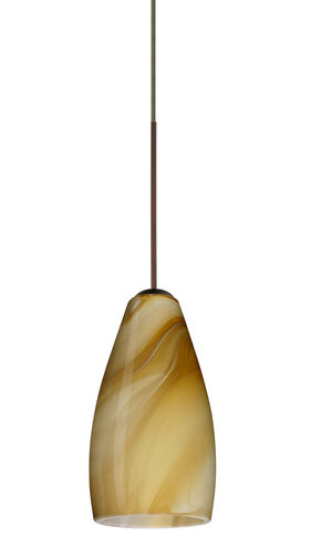 Karli 1 Light Bronze Pendant Ceiling Light in Honey Glass, Halogen