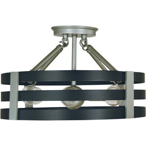 Luxe 6 Light 15 inch Satin Pewter with Matte Black Semi-Flush Mount Ceiling Light