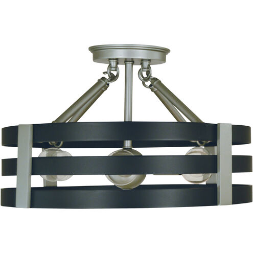 Luxe 6 Light 15 inch Satin Pewter with Matte Black Semi-Flush Mount Ceiling Light