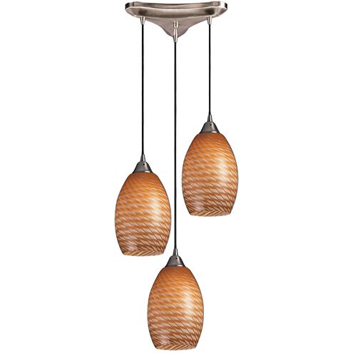 Mulinello 3 Light 10 inch Satin Nickel with Burnt Orange Mini Pendant Ceiling Light in Cocoa