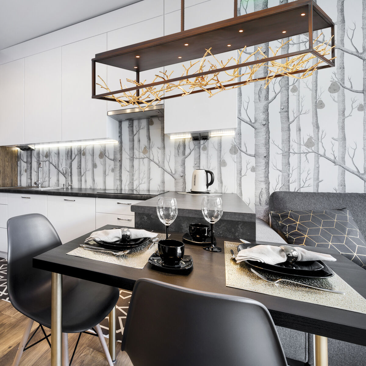 Aerie Linear Chandelier Ceiling Light in Gold and Black