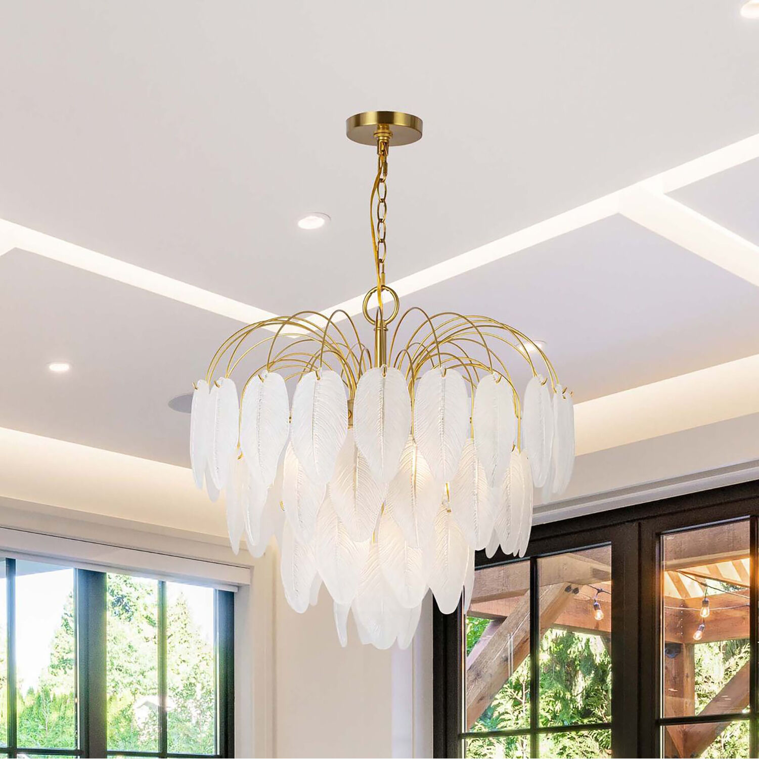 Alessia 10 Light 22.6 inch Brushed Brass and White Chandelier Ceiling Light
