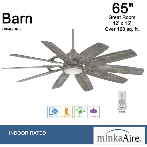 Barn 65 inch Savannah Gray Ceiling Fan in Burnished Nickel