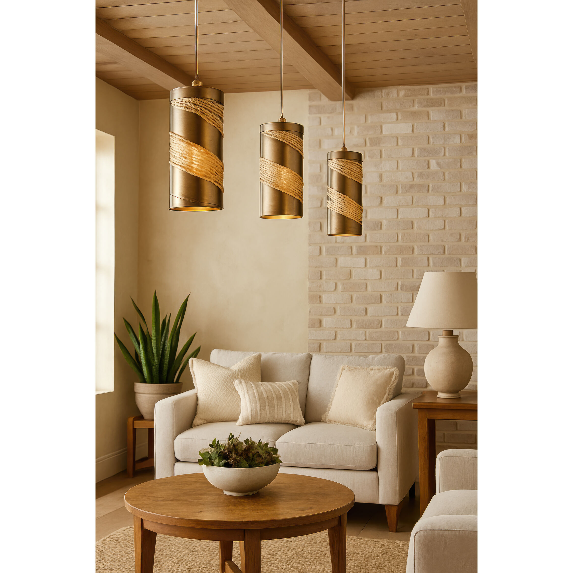 Flow 1 Light 4 inch Baguette and Natural Rattan Mini Pendant Ceiling Light in Baguette/Natural Rattan, Smithsonian Collaboration