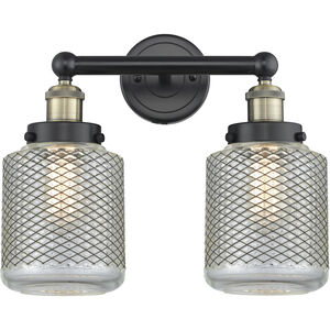 Stanton 2 Light 15 inch Black Antique Brass and Clear Wire Mesh Bath Vanity Light Wall Light