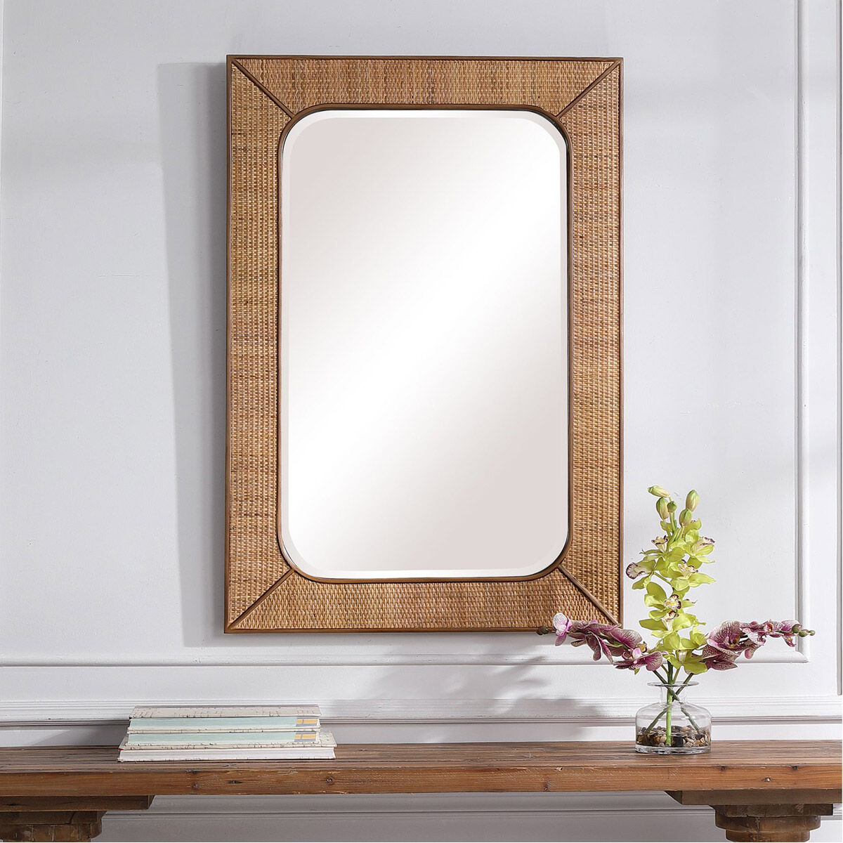 Tahiti 42 X 28 inch Rattan with Fir Wood Accents Wall Mirror