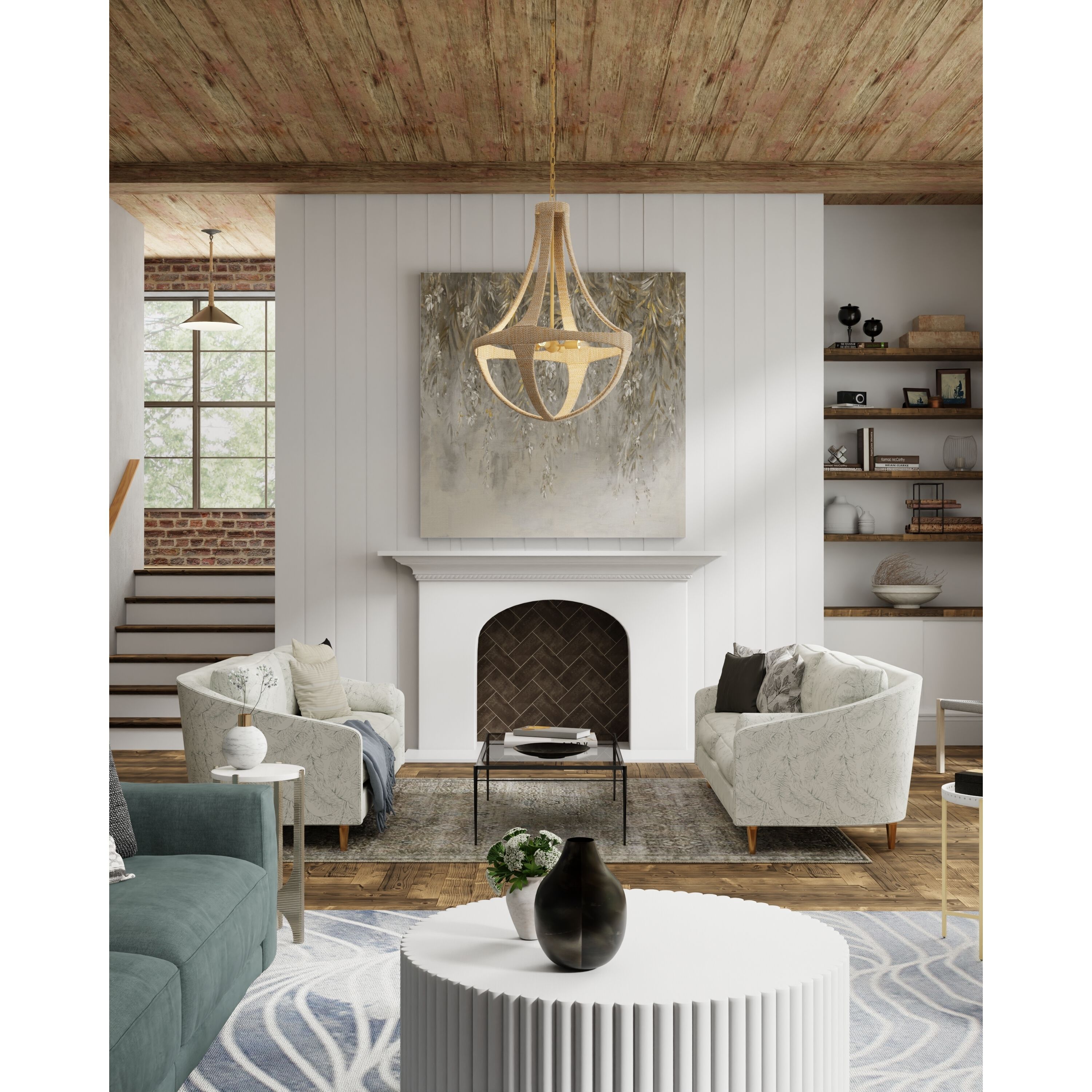 Ocracoke 1 Light 20 inch Sugar White/Blacksmith/Natural Rope Pendant Ceiling Light