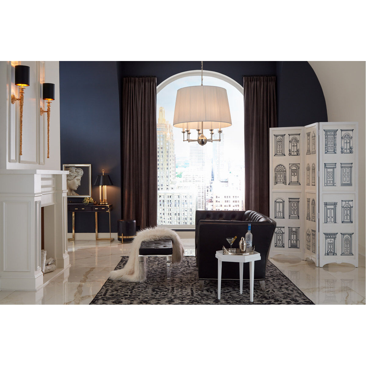 Wildwood 84 inch White/Black/Gray 3 Panel Screen