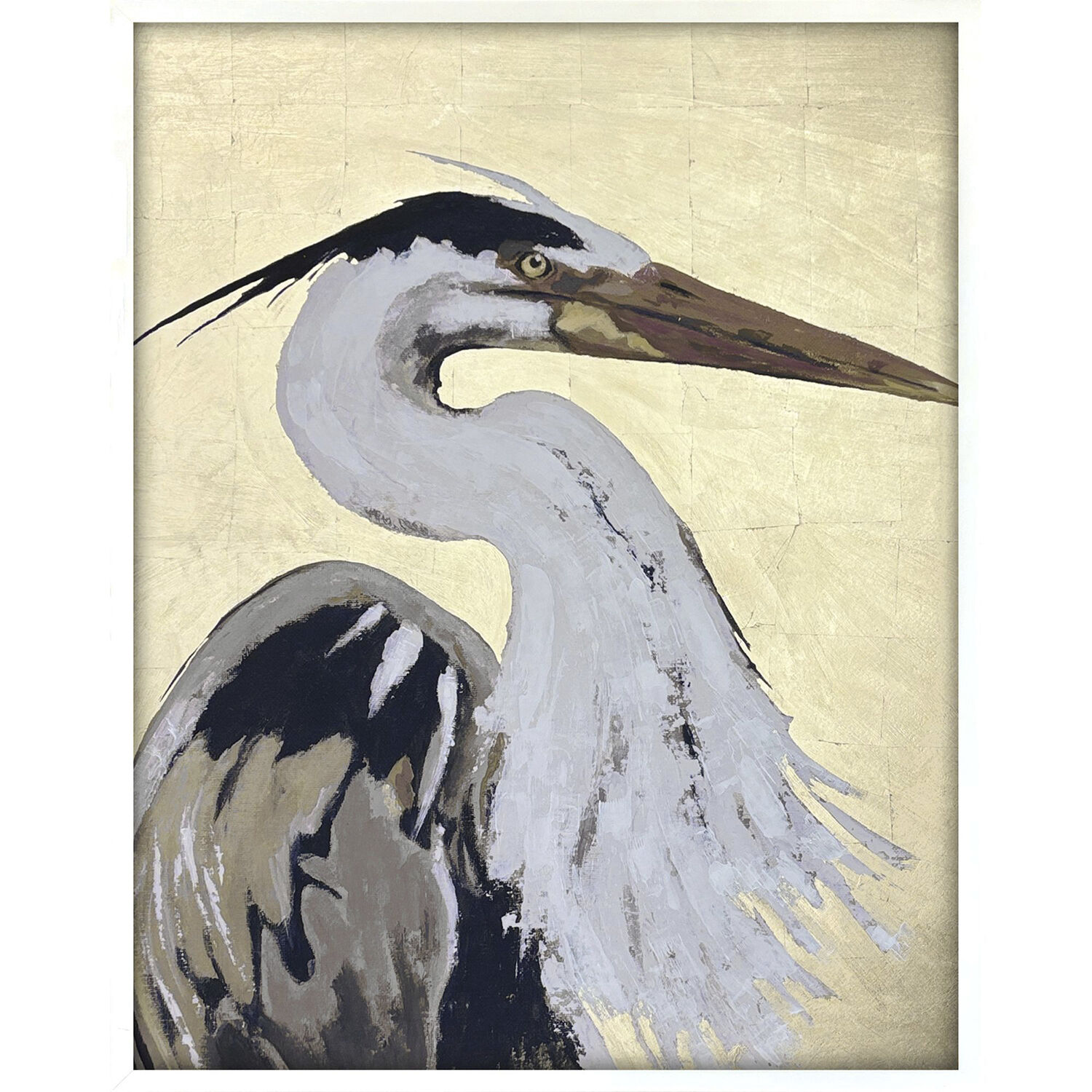 Heron Beauty White and Beige and Black and Metallic Framed Art, The Studio