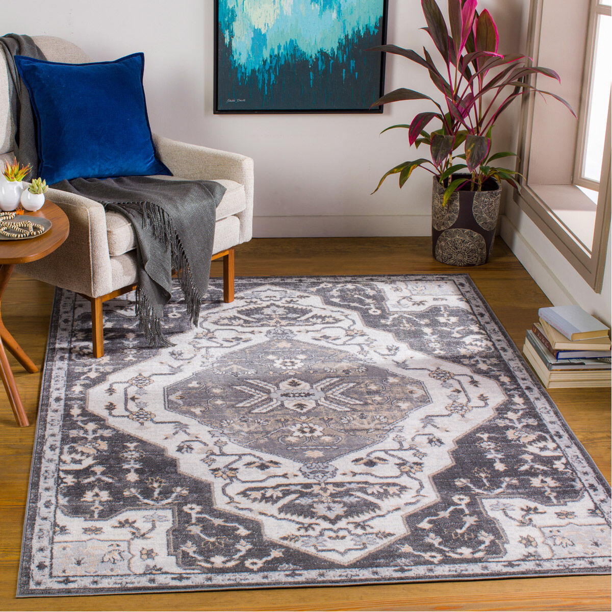 Cesar 84 X 63 inch Charcoal; Multicolored Rug in 5 x 8