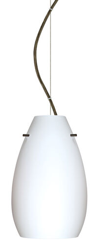 Pera 1 Light Bronze Pendant Ceiling Light in Opal Matte Glass, Incandescent