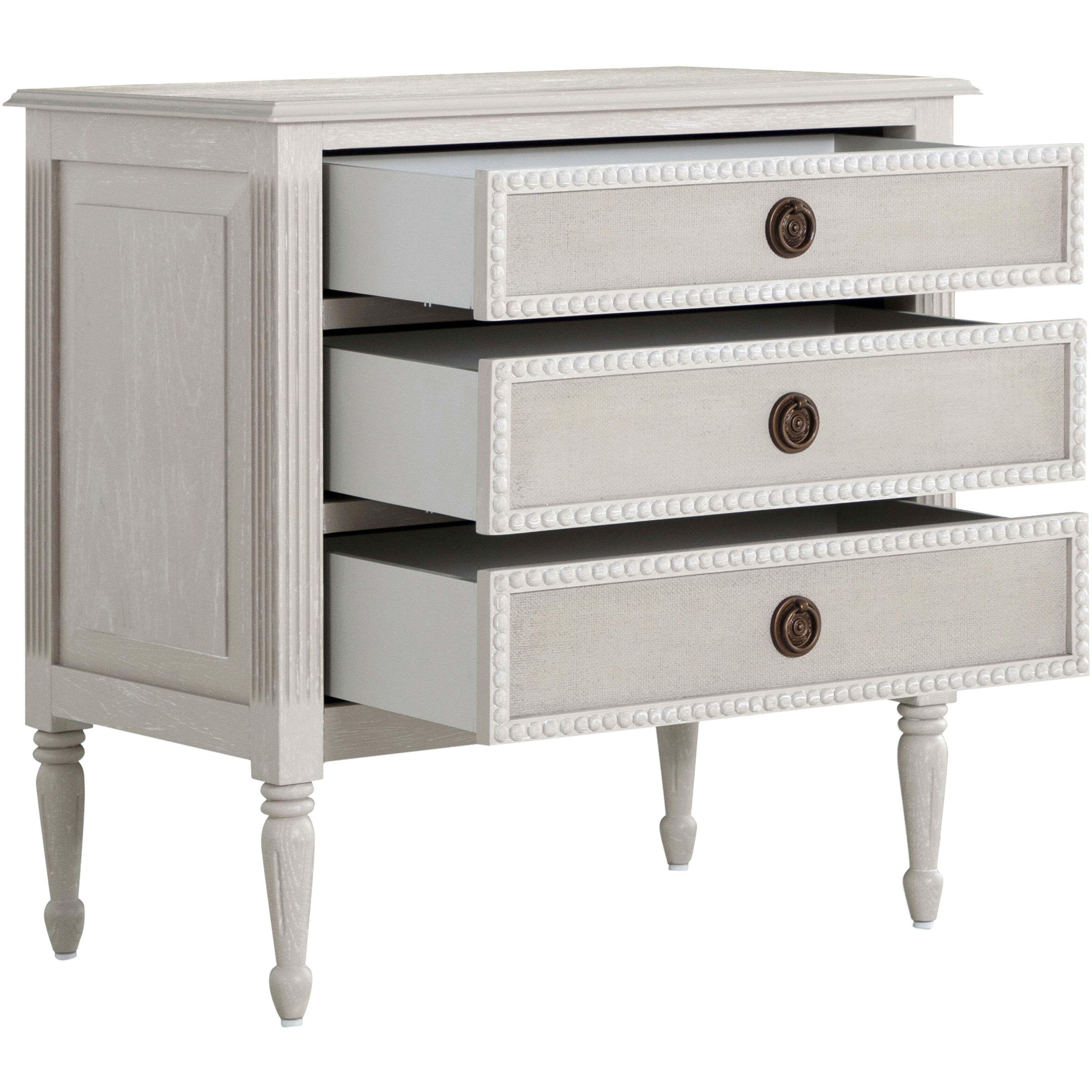 Caroline 30.5 X 30 inch Cerused White and Painted Burlap with Antique Bronze Nightstand