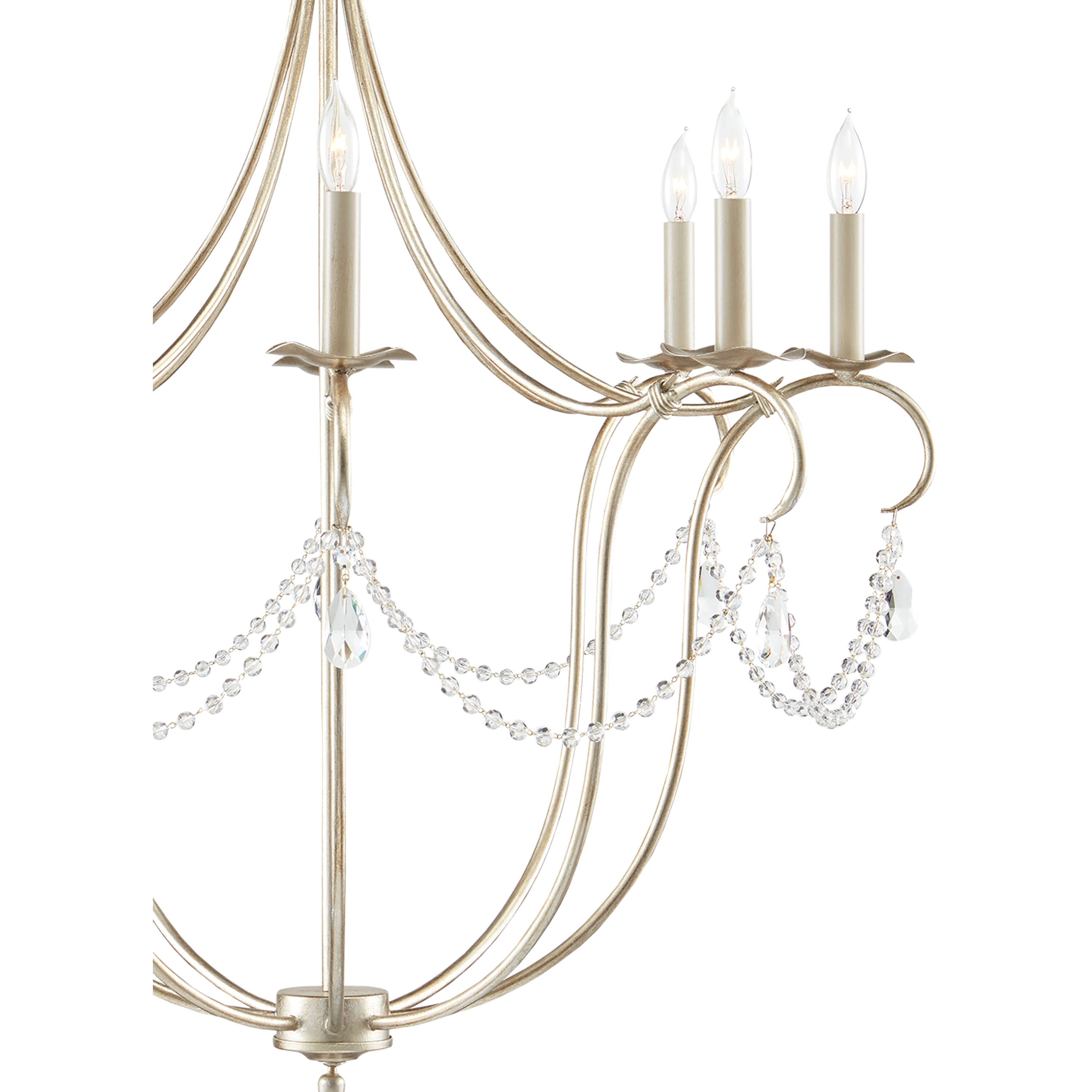 Currey and Company Crystal Lights Large Chandelier Silver Leaf