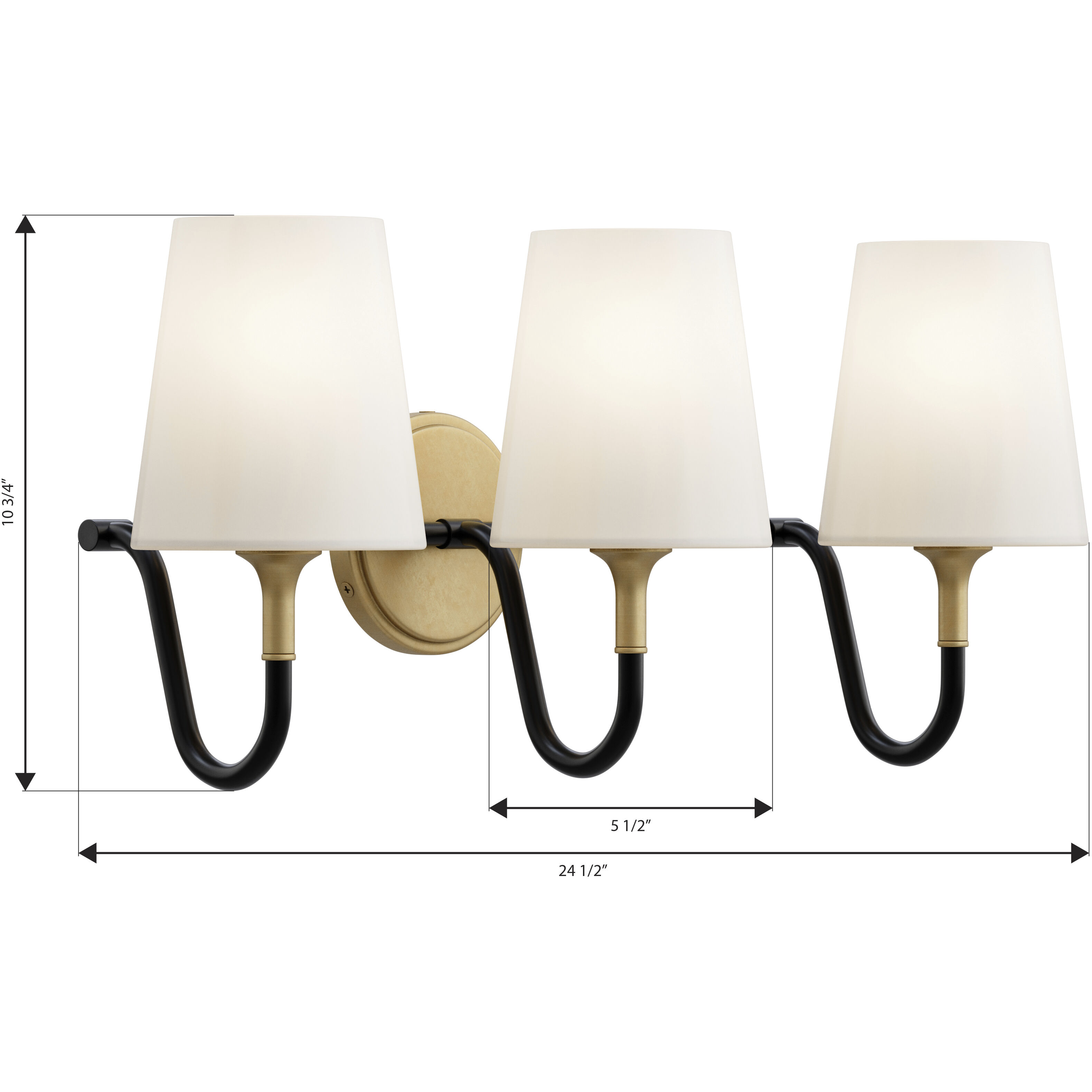 Brienne 3 Light 24.5 inch Legacy Brass and Dark Matte Black Vanity Wall Light