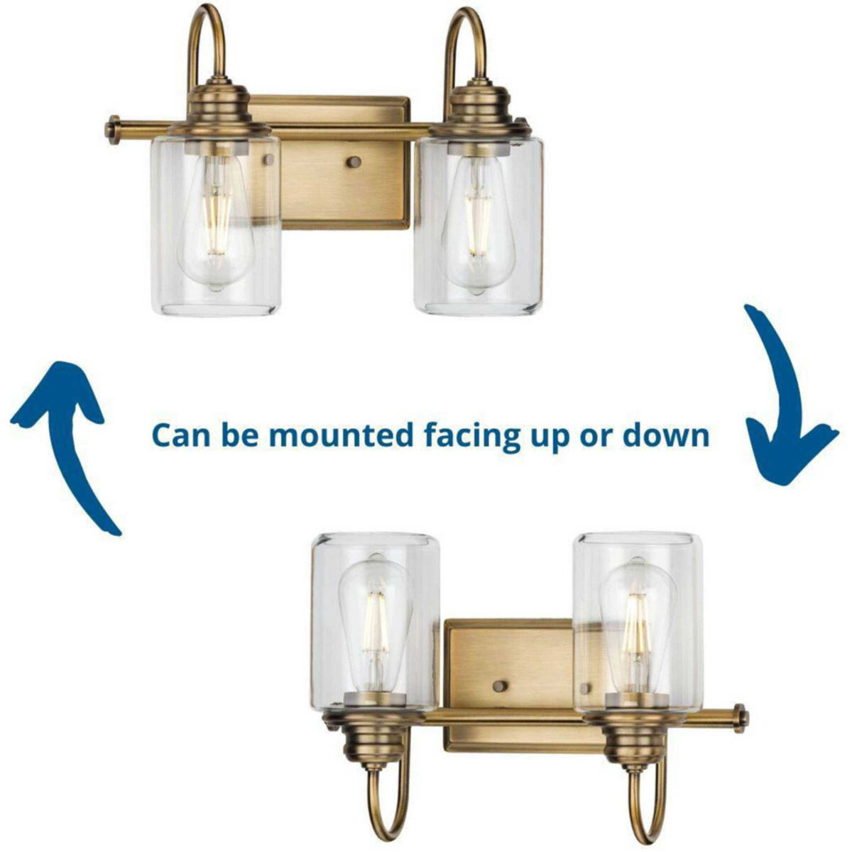 Aiken 2 Light 15 inch Vintage Brass Bath Vanity Wall Light