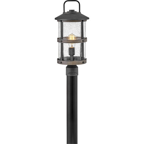 Estate Series Lakehouse LED 19 inch Aged Zinc with Driftwood Gray Outdoor Post Mount Lantern, Medium