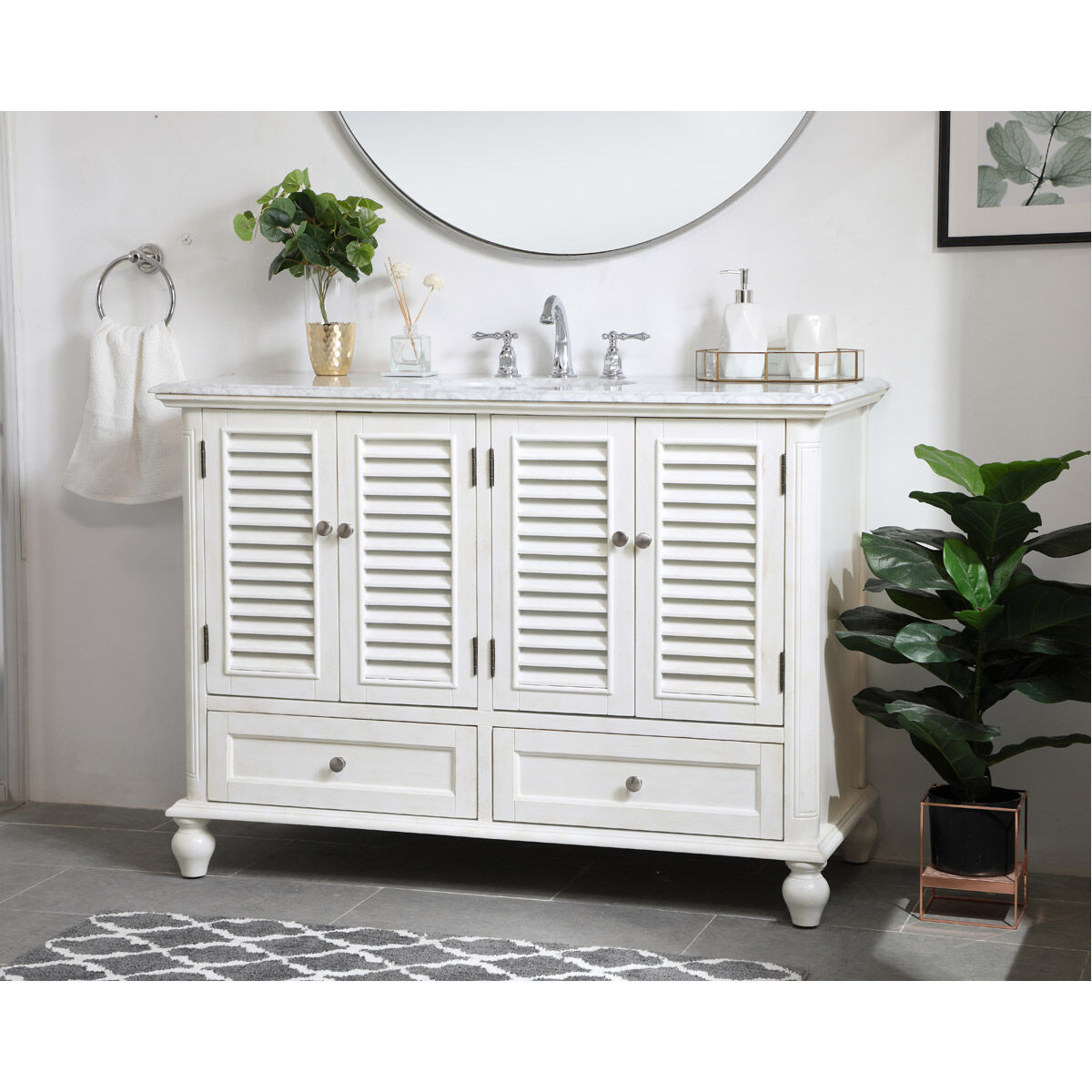 Rhodes 48 X 48 X 35 inch Antique White and Brushed Nickel Vanity Sink Set