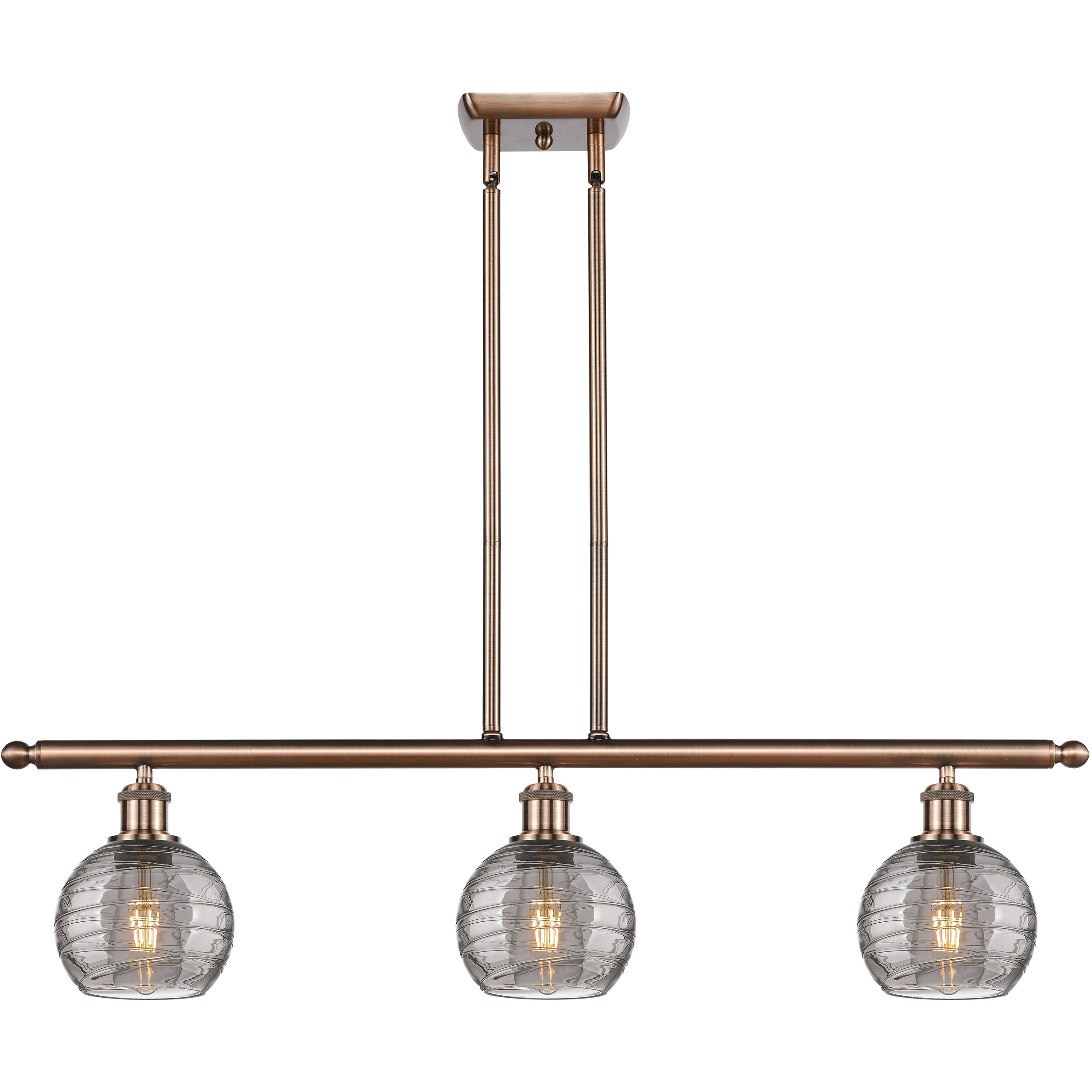Ballston Athens Deco Swirl 3 Light 36 inch Antique Copper Stem Hung Island Light Ceiling Light