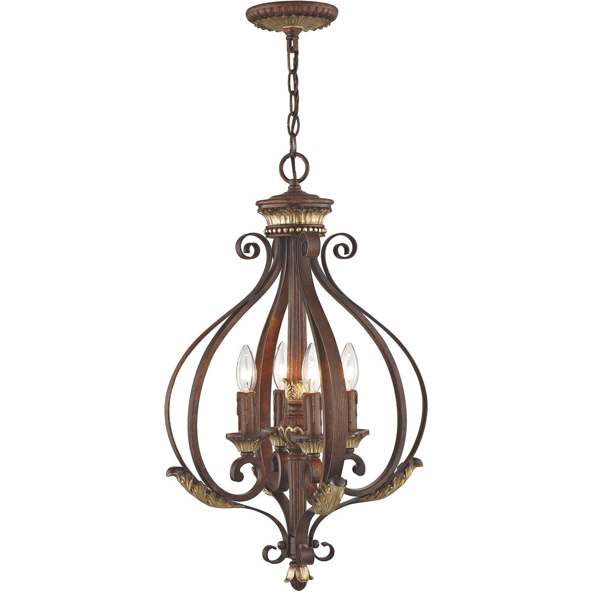 Villa Verona 4 Light 16 inch Verona Bronze with Aged Gold Leaf Accents Foyer Ceiling Light