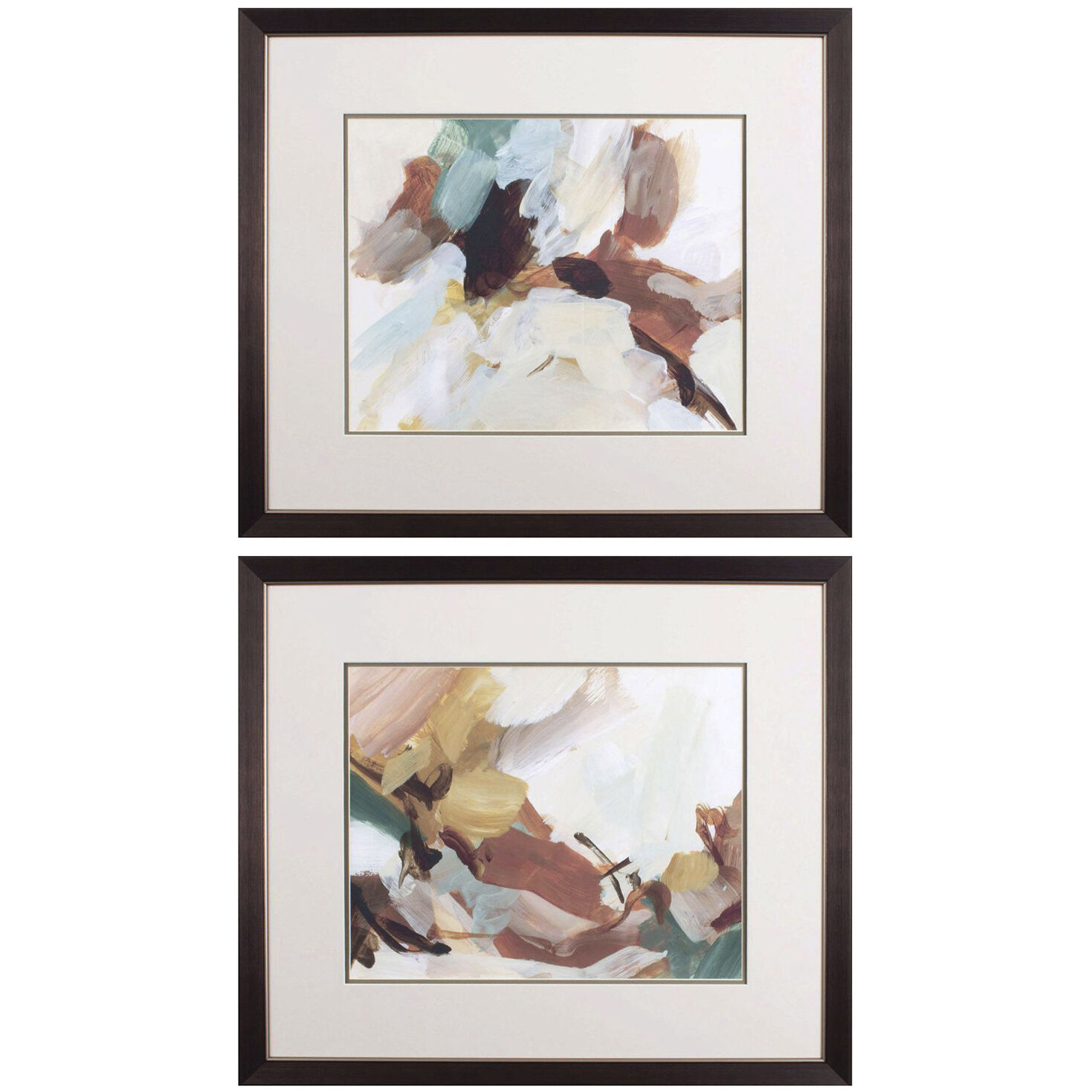 Abstract Brown and Neutral and Turquoise and Teal Framed Art, Propac