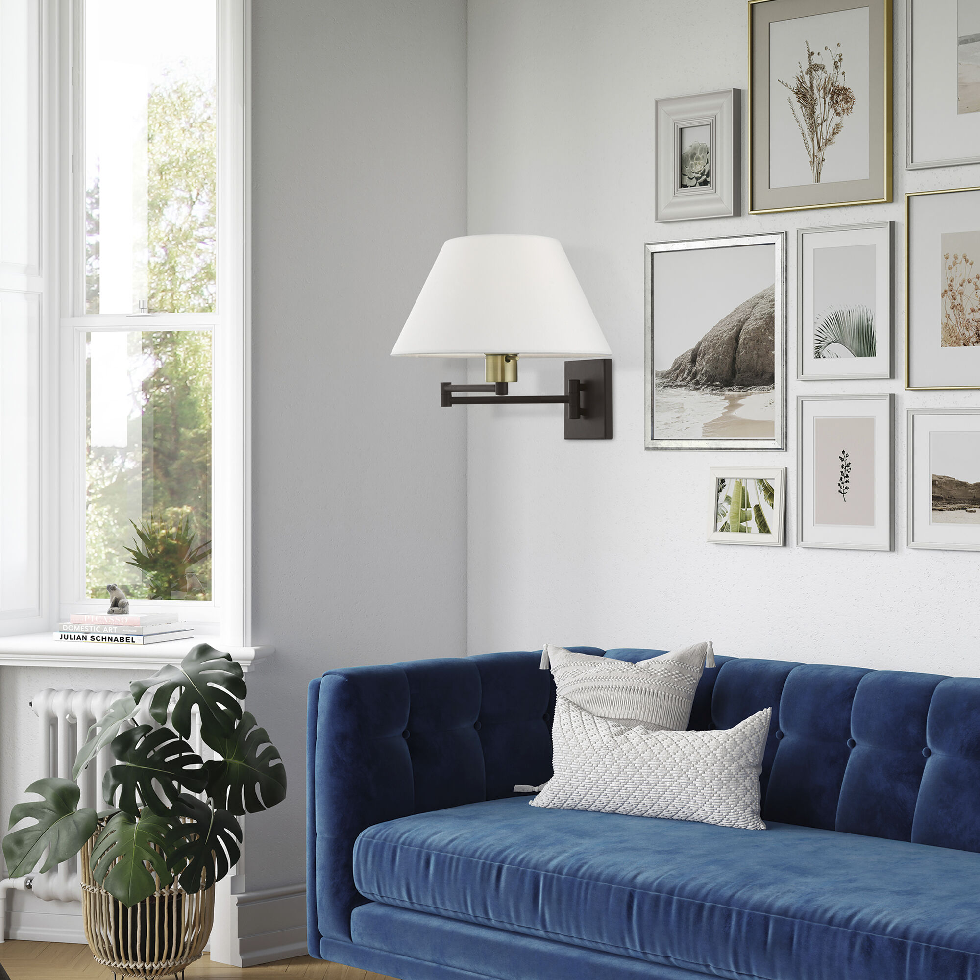 Allison 13 inch 100.00 watt Bronze with Antique Brass Accent Swing Arm Wall Lamp Wall Light