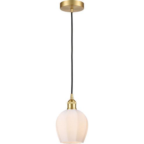 Edison Norfolk LED 5.75 inch Satin Gold Mini Pendant Ceiling Light in Matte White Glass