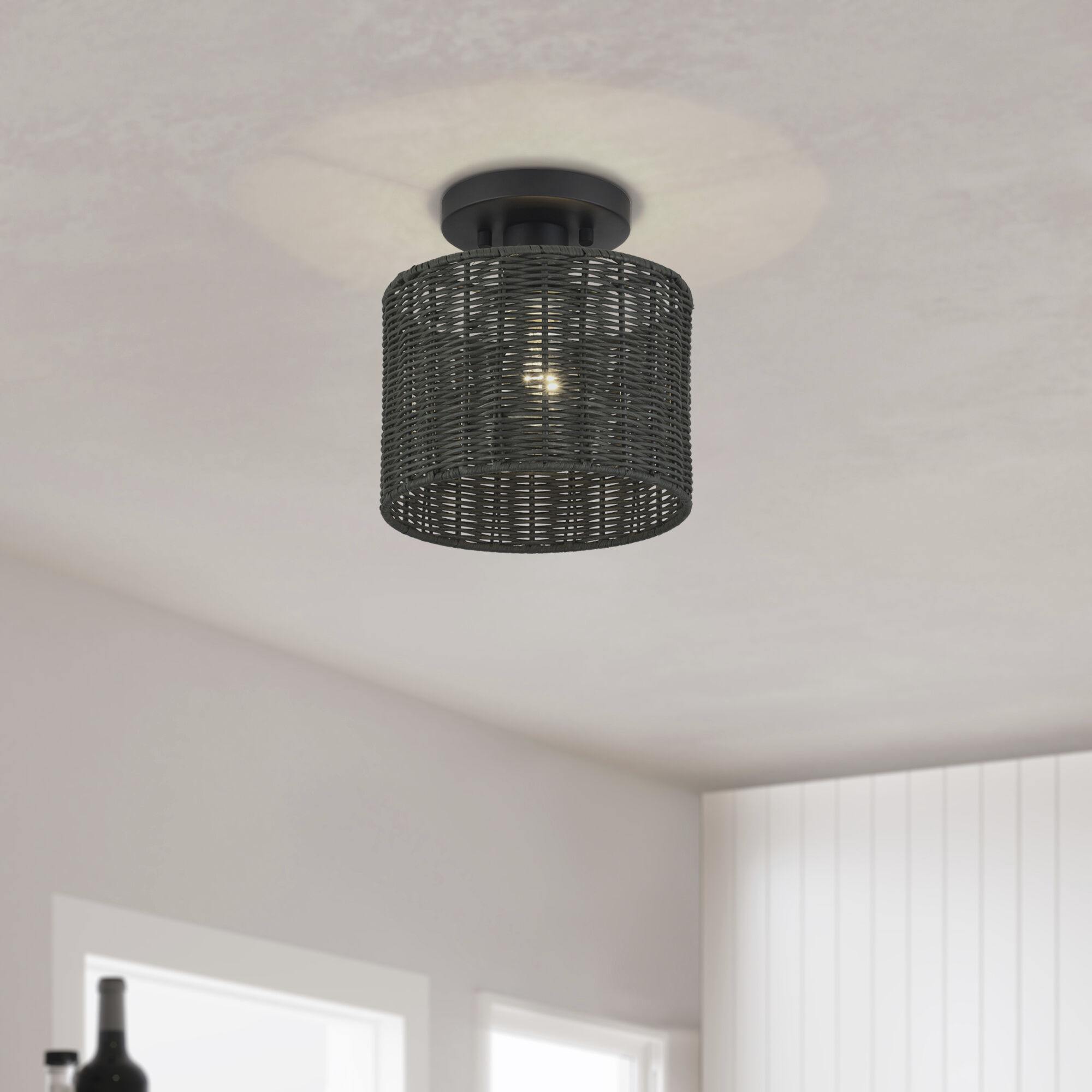 Weavington 1 Light 8.5 inch Black Semi Flush Mount Ceiling Light, Small