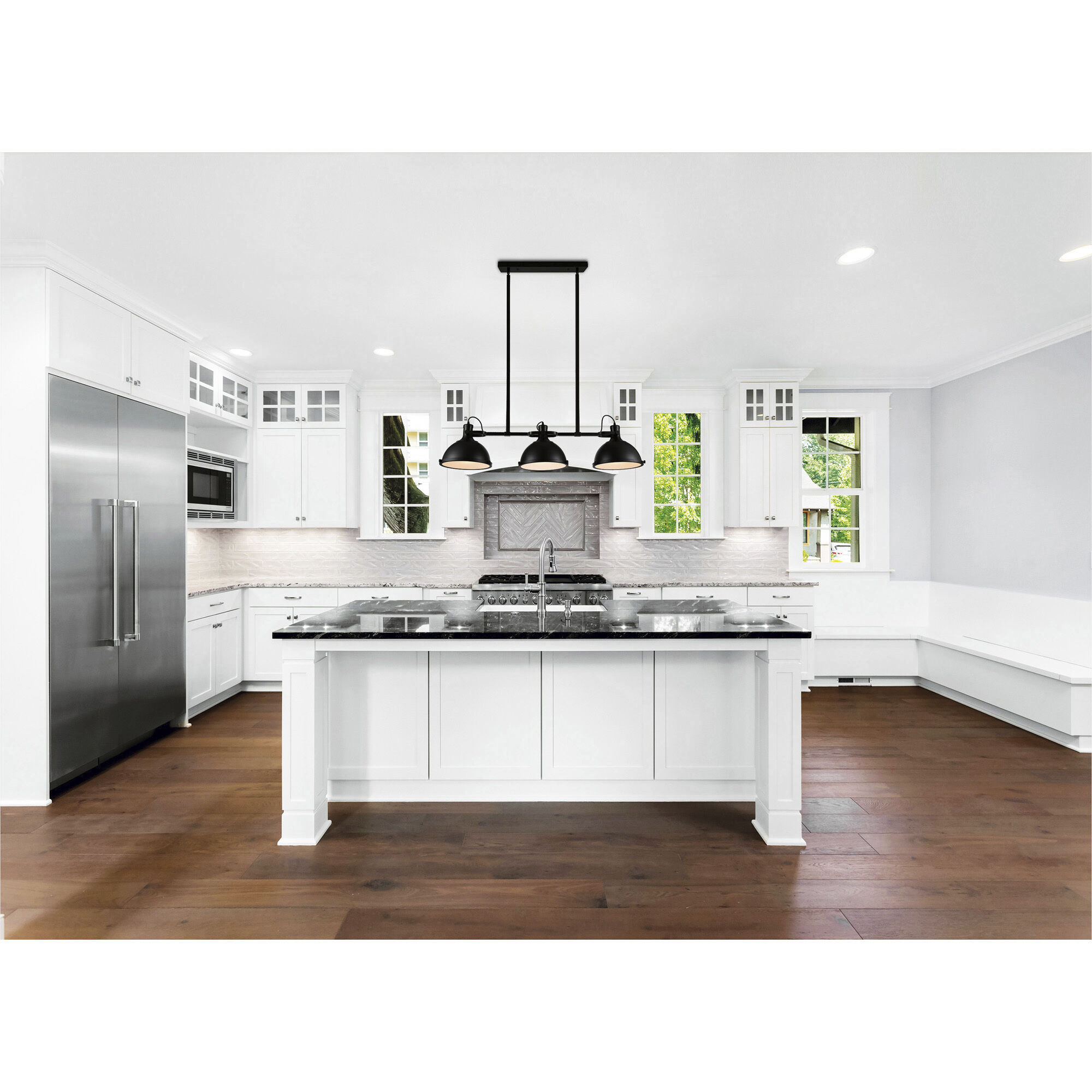 Strum 3 Light 50 inch Black Island/Pool Table Light Ceiling Light