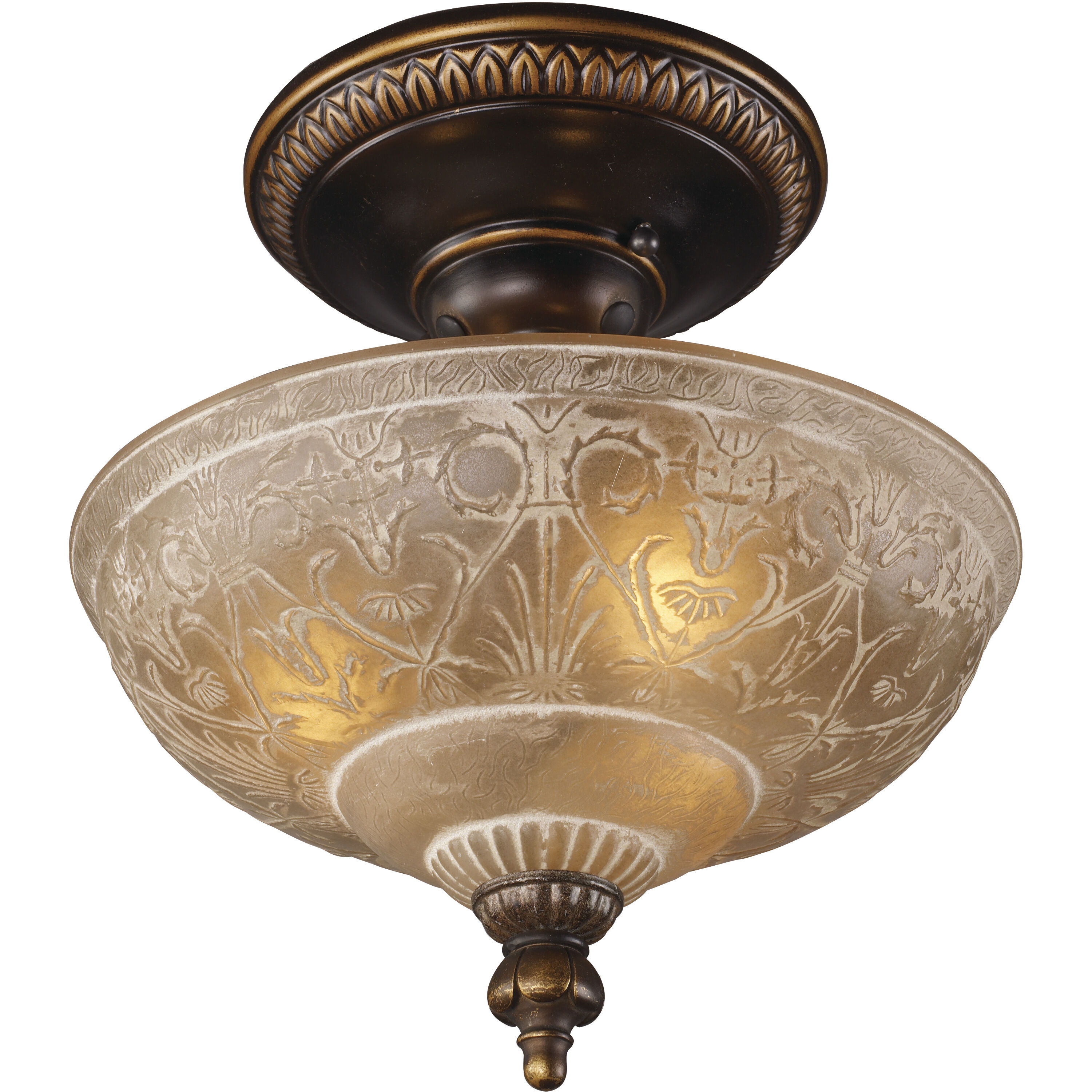 Restoration 3 Light 12 inch Antique Golden Bronze Semi Flush Mount Ceiling Light