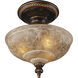 Restoration 3 Light 12 inch Antique Golden Bronze Semi Flush Mount Ceiling Light