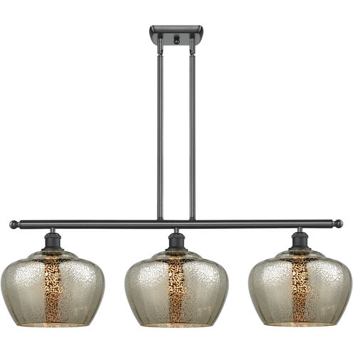 Ballston Large Fenton 3 Light 38 inch Matte Black Island Light Ceiling Light in Mercury Glass, Ballston