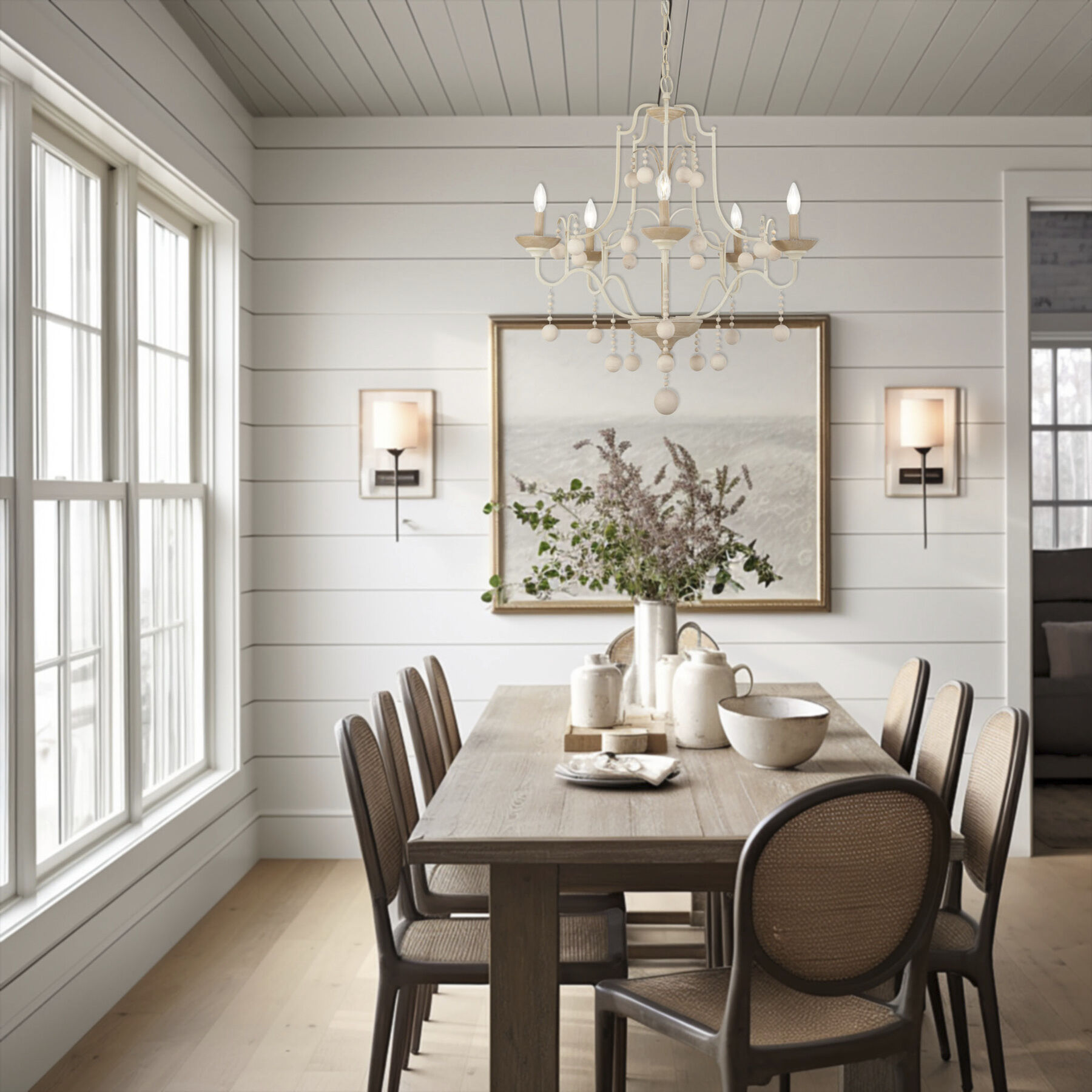 Colonial Charm 5 Light 28 inch White Wash and Sun Dried Clay Chandelier Ceiling Light