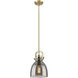 Newton Bell 1 Light 8 inch Brushed Brass Mini Pendant Ceiling Light in Light Smoke Glass