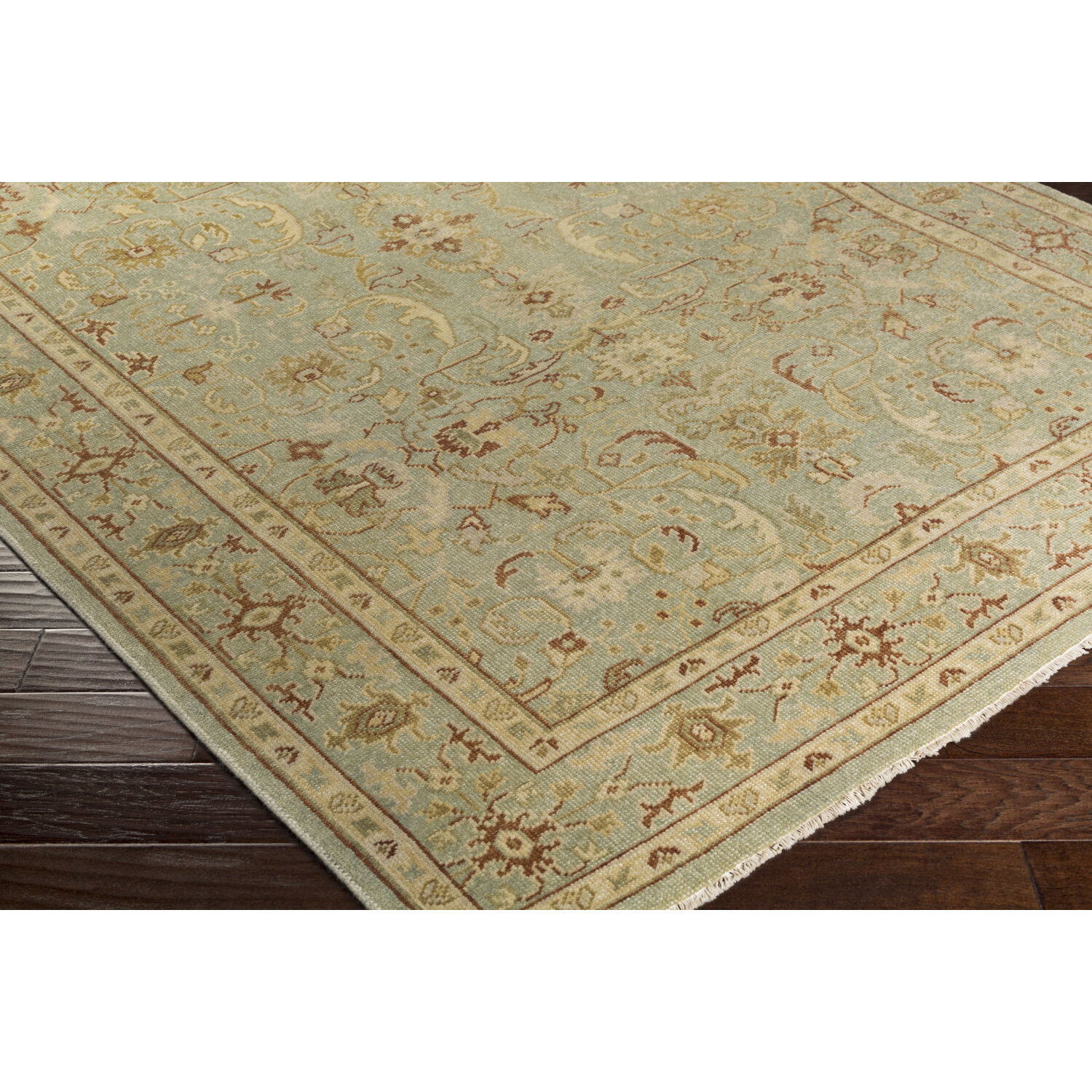 Castle 36 X 24 inch Sage / Olive / Dusty Sage / Dark Brown Handmade Rug