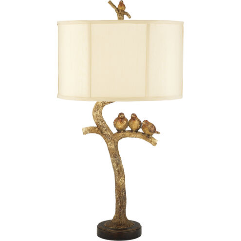 Three Bird 31 inch 100 watt Gold Leaf Table Lamp Portable Light in Incandescent