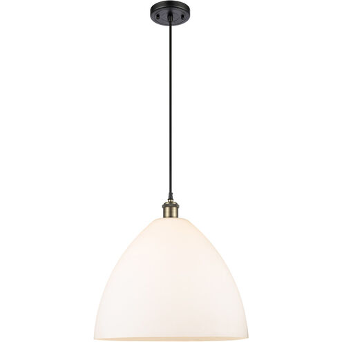 Ballston Dome 1 Light 16 inch Black Antique Brass and Matte Black Pendant Ceiling Light in Matte White Glass