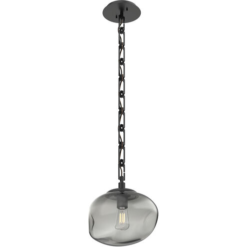 Nova 1 Light 10 inch Matte Black Pendant Ceiling Light in Smoke, Rectangular Chain