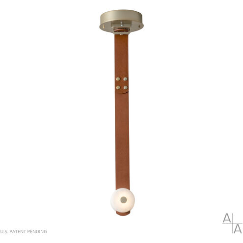 Art & Alchemy SNAPS LED 4 inch White Pendant Ceiling Light in Chestnut Leather with Alabaster, Small