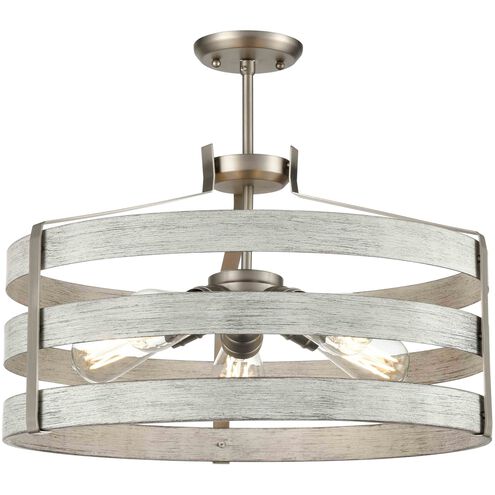 Fort Garry 5 Light Buffed Nickel and Birchwood on Metal Pendant Ceiling Light