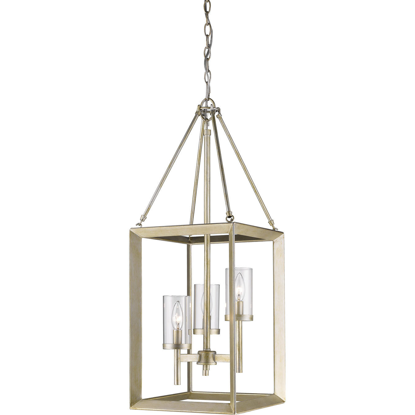 Smyth Pendant Ceiling Light in White Gold, Clear Glass, Caged
