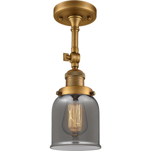Franklin Restoration Small Bell 1 Light 5 inch Brushed Brass Semi-Flush Mount Ceiling Light in Plated Smoke Glass, Franklin Restoration