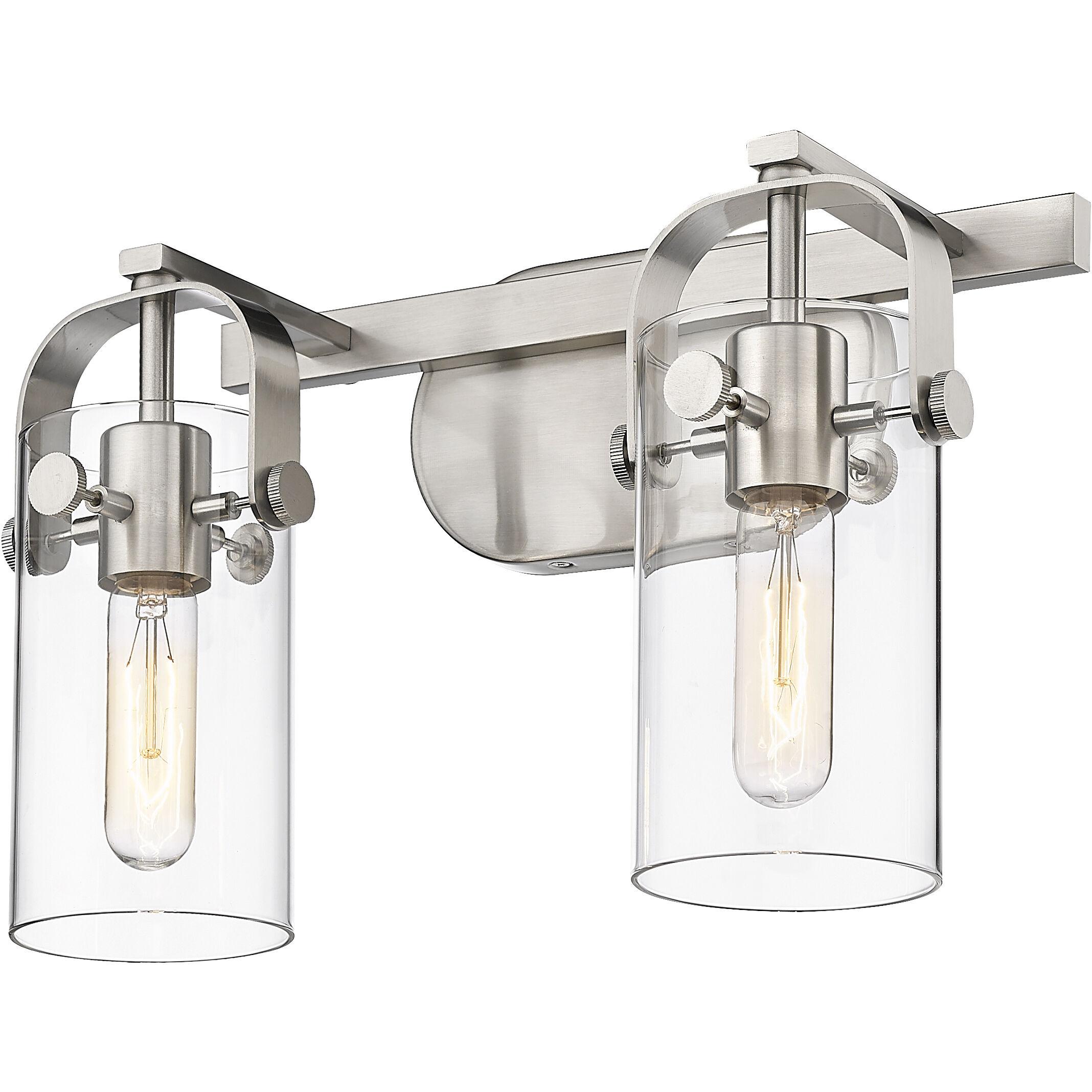 Pilaster II Cylinder 2 Light 14.88 inch Satin Nickel Bath Vanity Light Wall Light in Clear Glass