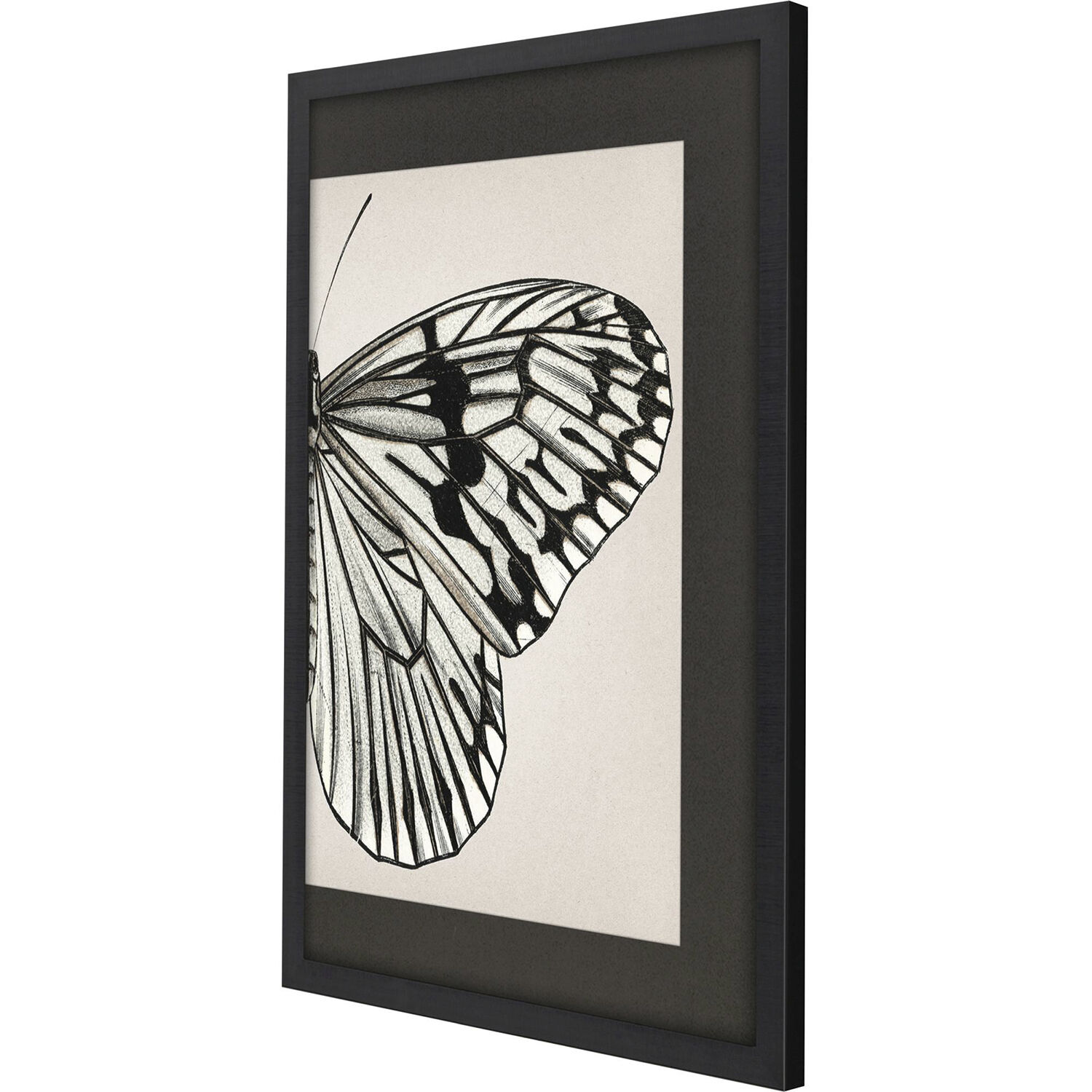 Grand Butterfly Black and Beige and White Framed Art