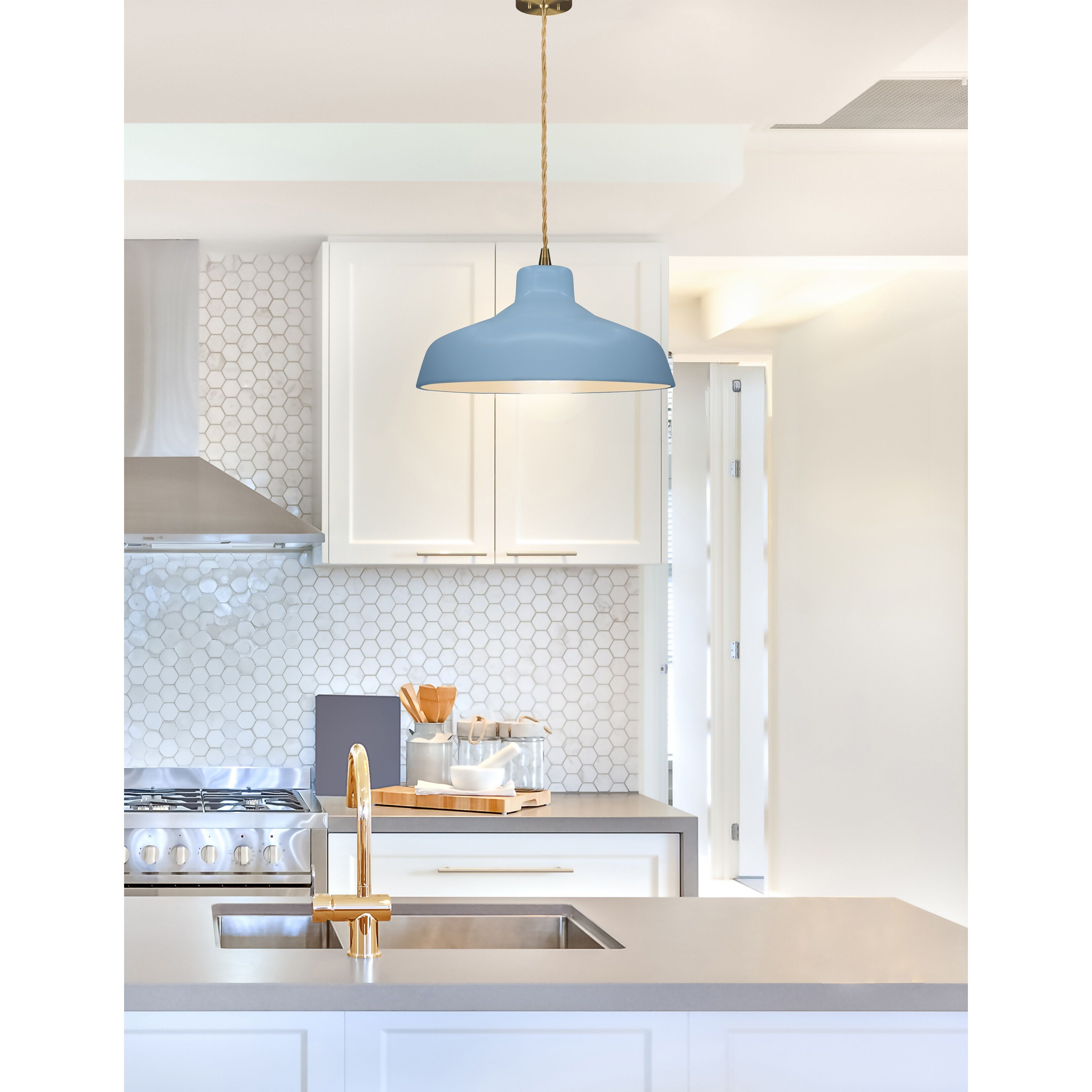 Radiance 1 Light 15.5 inch Sky Blue and Antique Brass Pendant Ceiling Light
