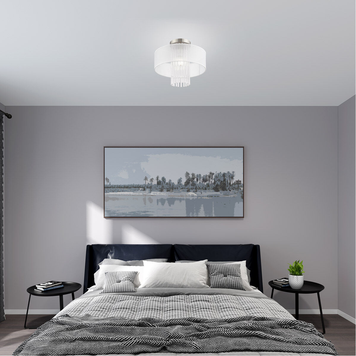 Alexis 1 Light 15 inch Brushed Nickel Semi Flush Mount Ceiling Light