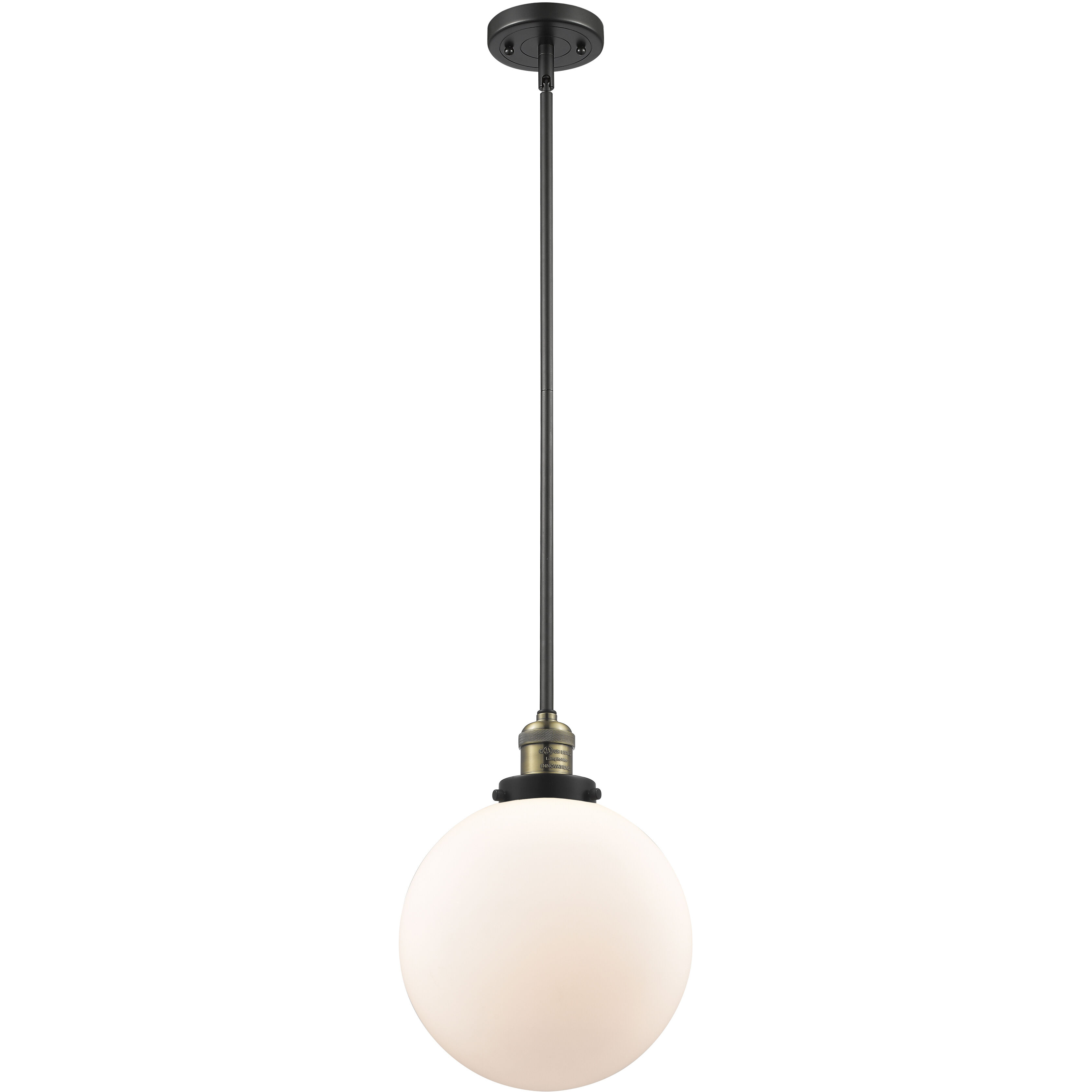 Franklin Restoration Beacon LED 10 inch Black Antique Brass Mini Pendant Ceiling Light in Matte White, Franklin Restoration
